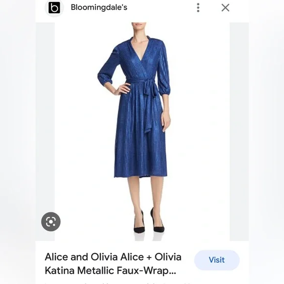 Alice + Olivia | Dresses | Alice Olivia Katina Faux Wrap Metallic Blue Dress  7s Vibe Sz 4 | Poshmark
